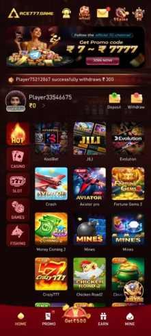 ACE777 Game gold casino-style mobile gaming interface with cards and coins